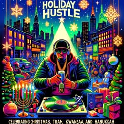 Cover art for “Holiday Hustle: Celebrating Christmas, Kwanzaa, and Hanukkah”